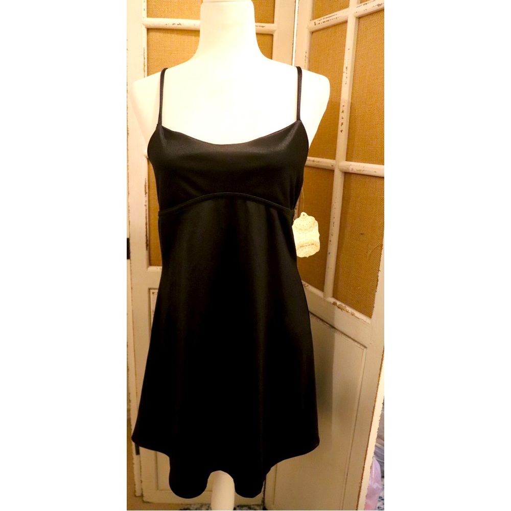 Altar’d State Large NWT black shiny mini dress with adjustable straps.